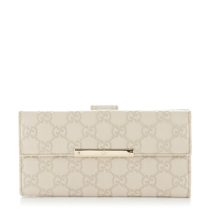 Gucci Guccissima Margaux Calfskin Metal Bar Continental Flap Wallet Mystic White 1 of 7