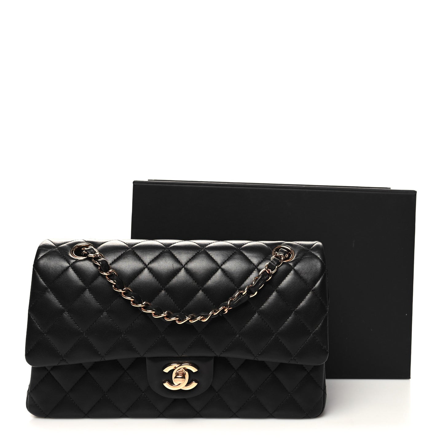 Lambskin Quilted Medium Double Flap Black