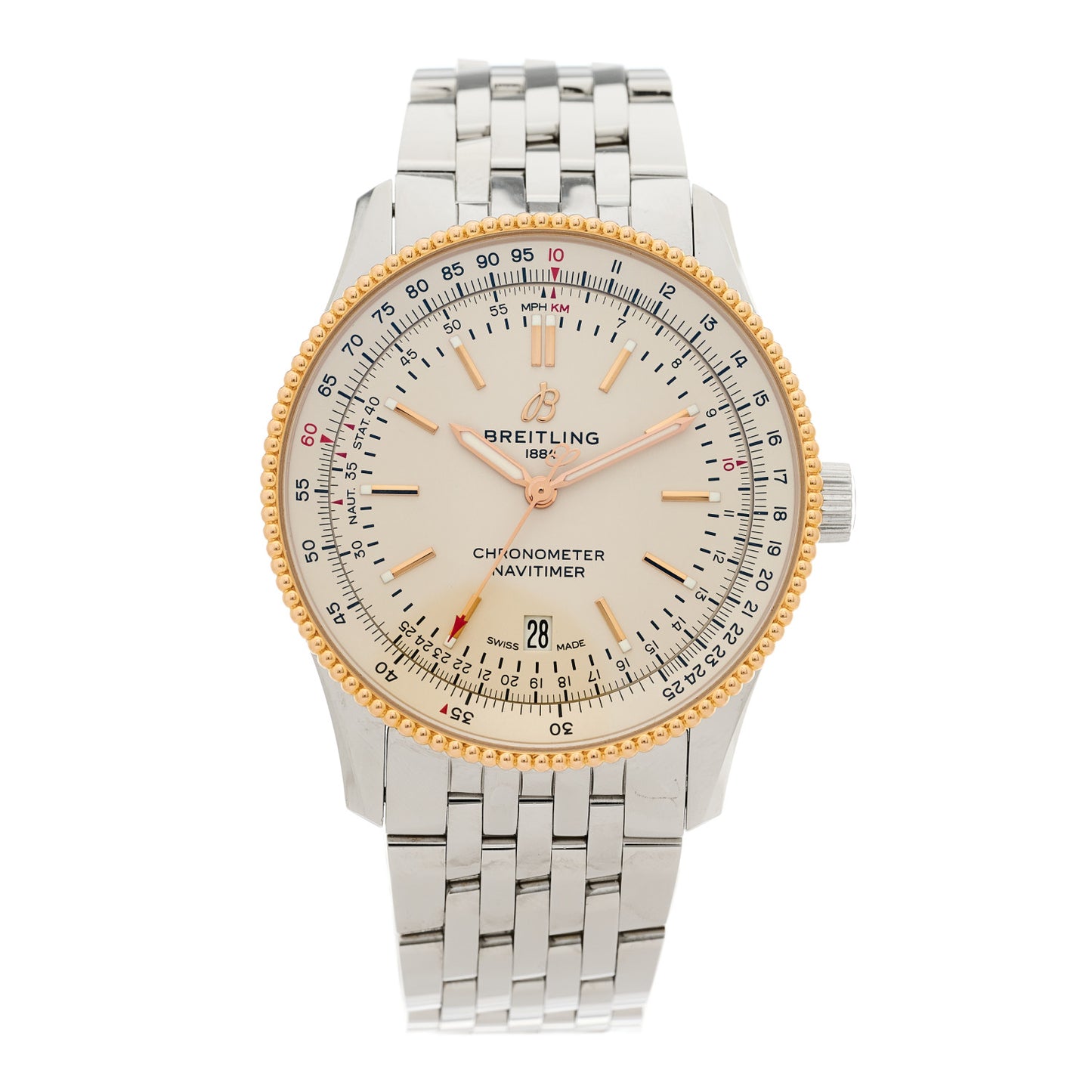 Stainless Steel 18K Rose Gold 41mm Navitimer Automatic Watch White U17326