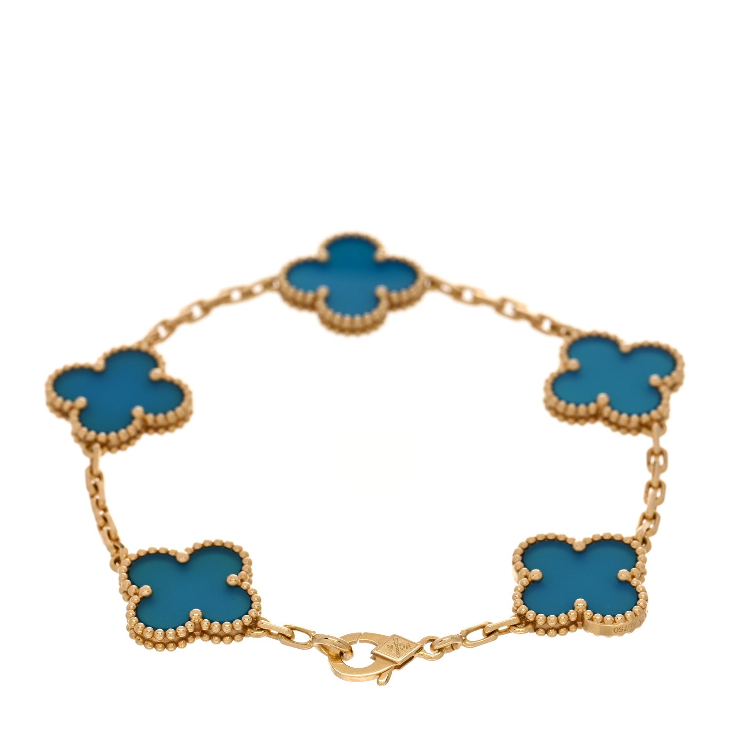 Van Cleef & Arpels 18K Yellow Gold Blue Agate 5 Motifs Vintage Alhambra Bracelet 3 of 5