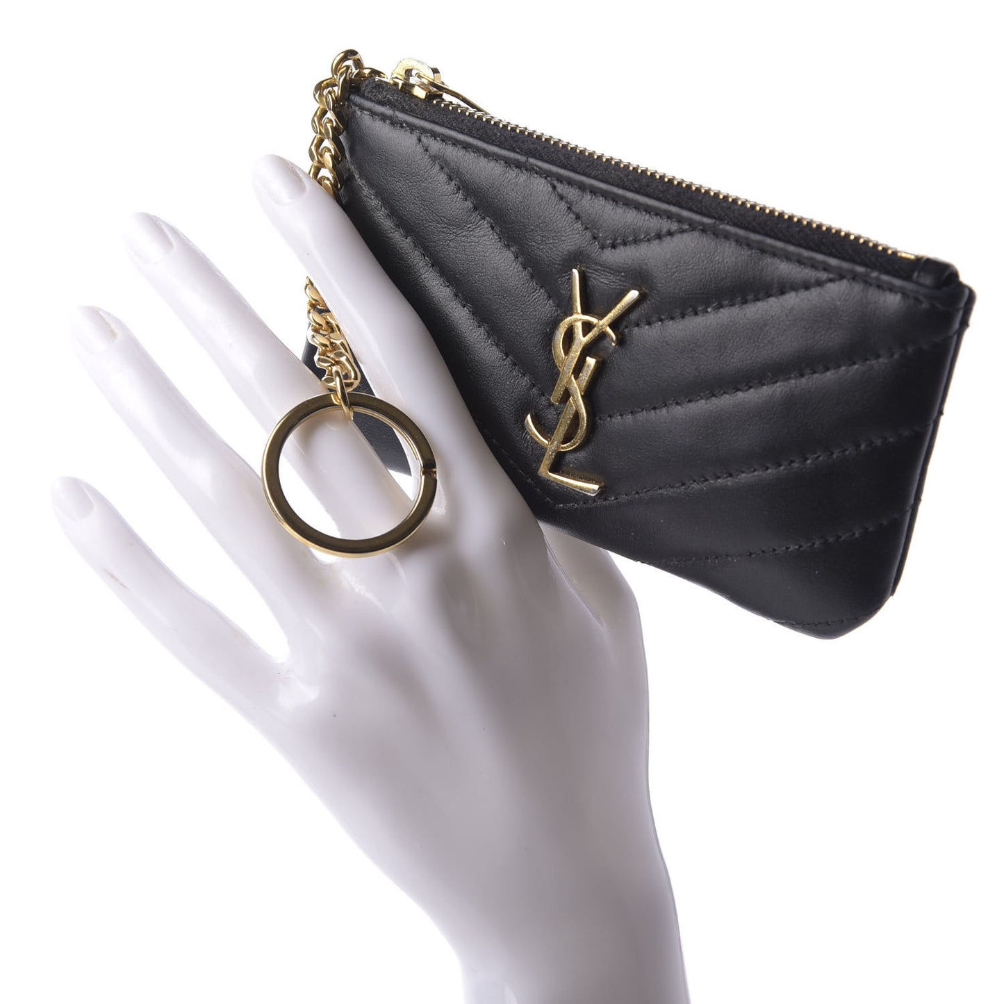 Calfskin Matelasse Monogram Key Pouch Black