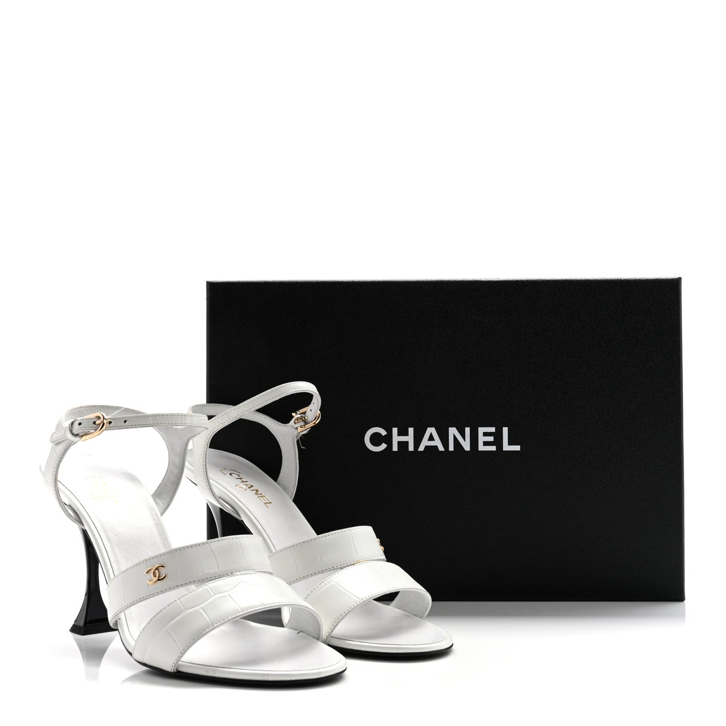 Calfskin Crocodile Embossed Sandals 37.5 White