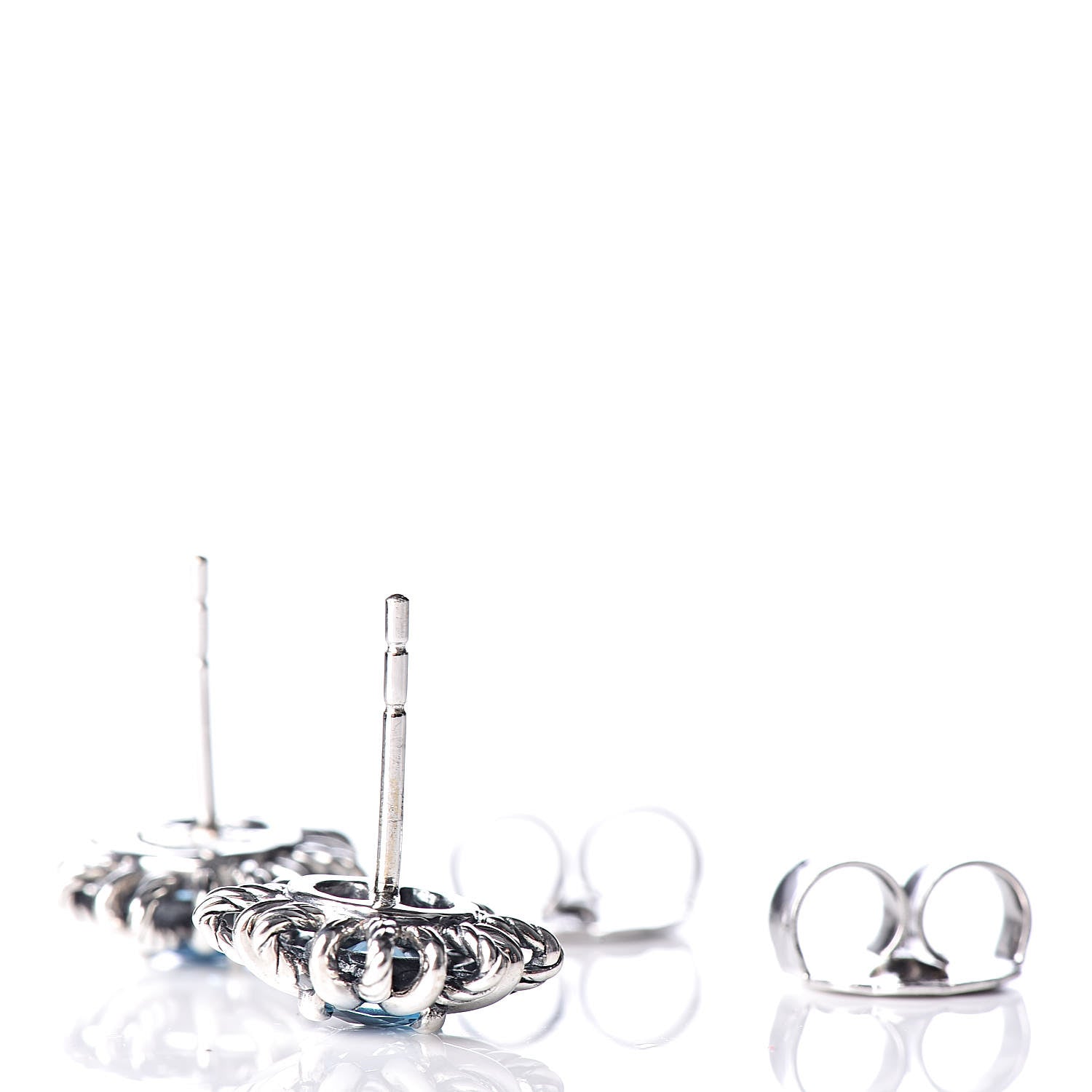 David Yurman Sterling Silver Blue Topaz Starburst Stud Earrings 3 of 4