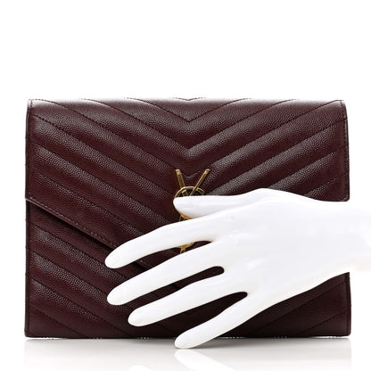 Saint Laurent Grain De Poudre Matelasse Chevron Monogram Envelope Clutch Palissandre 2 of 8