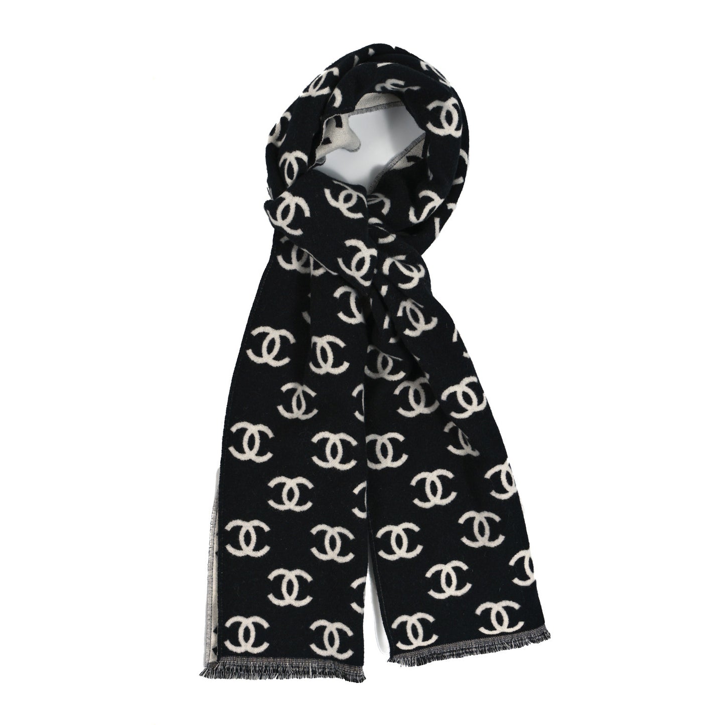 Wool Cashmere CC Scarf Black White