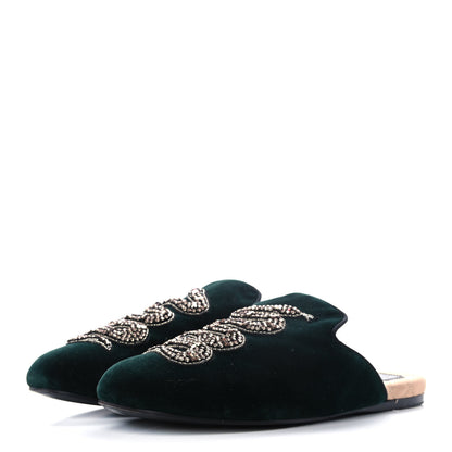 Gucci Velvet Crystal Snake Embroidered Womens Slippers 38 Dark Green 3 of 12