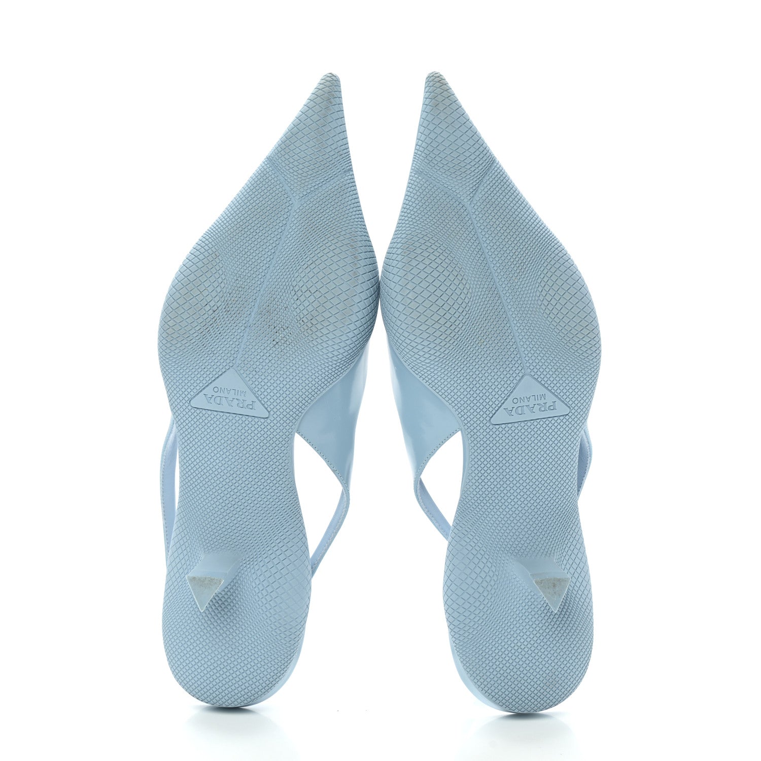 Prada Spazzolato Triangle Logo Pointed Toe 45mm Slingback Pumps 38.5 Cielo 5 of 9