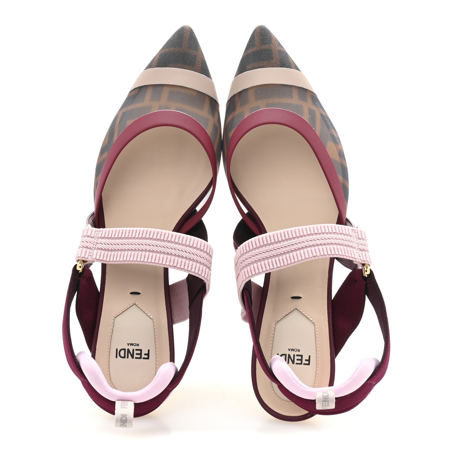 Fendi Technical Mesh FF Colibri 55mm Slingback Pumps 37 Tobacco Moro Black Anemone 2 of 9