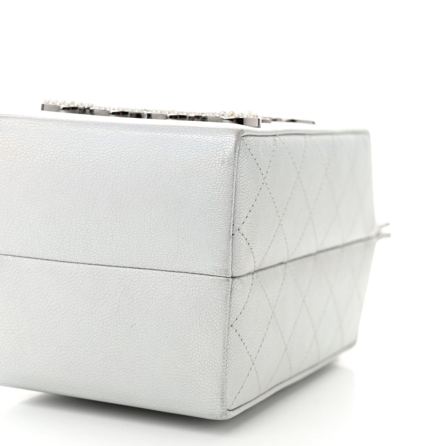 Metallic Goatskin Lait de Coco Milk Carton Bag Silver