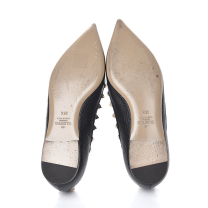Valentino Garavani Pebbled Calfskin Rockstud Ballerina Flats 35.5 Black 7 of 18