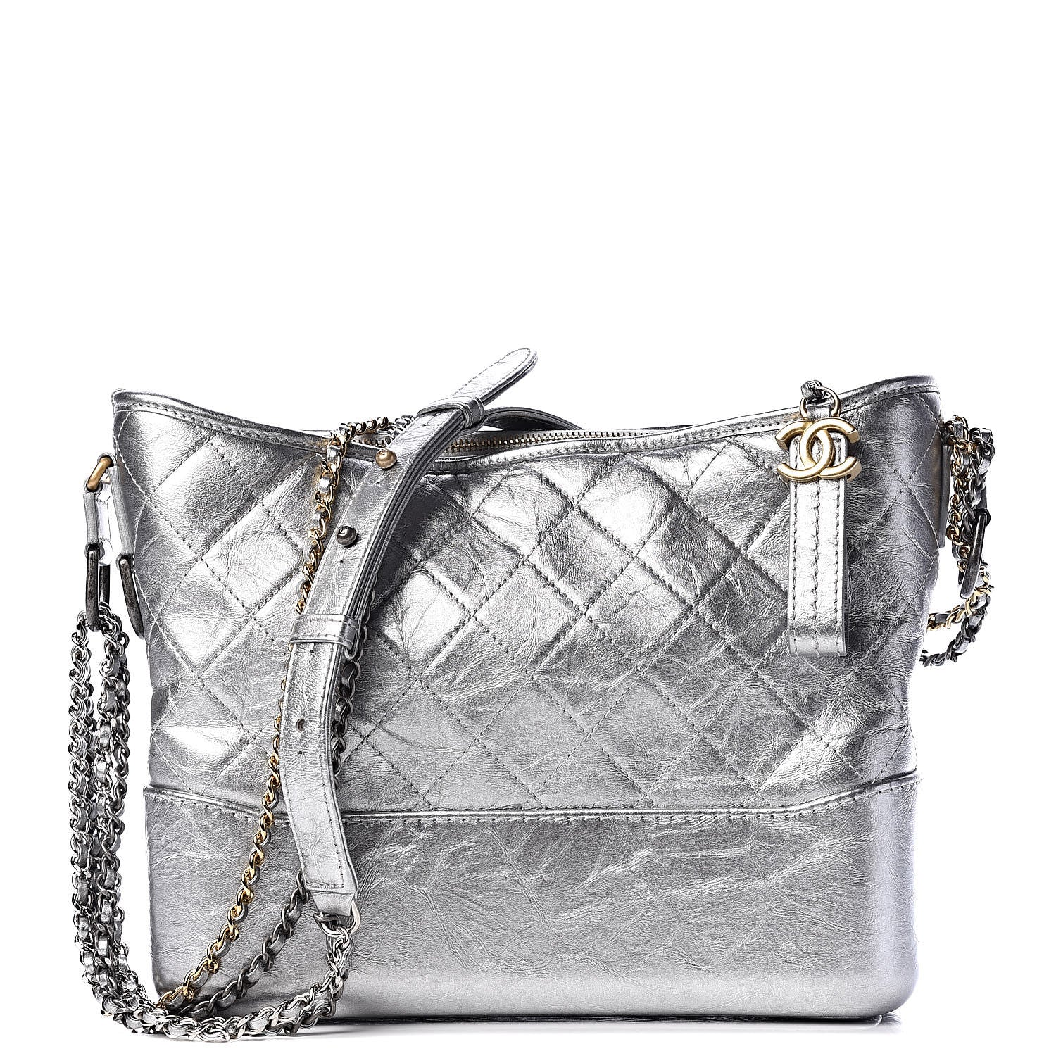 Chanel Metallic Lambskin Calfskin Quilted Medium Gabrielle Hobo Silver 1 of 9