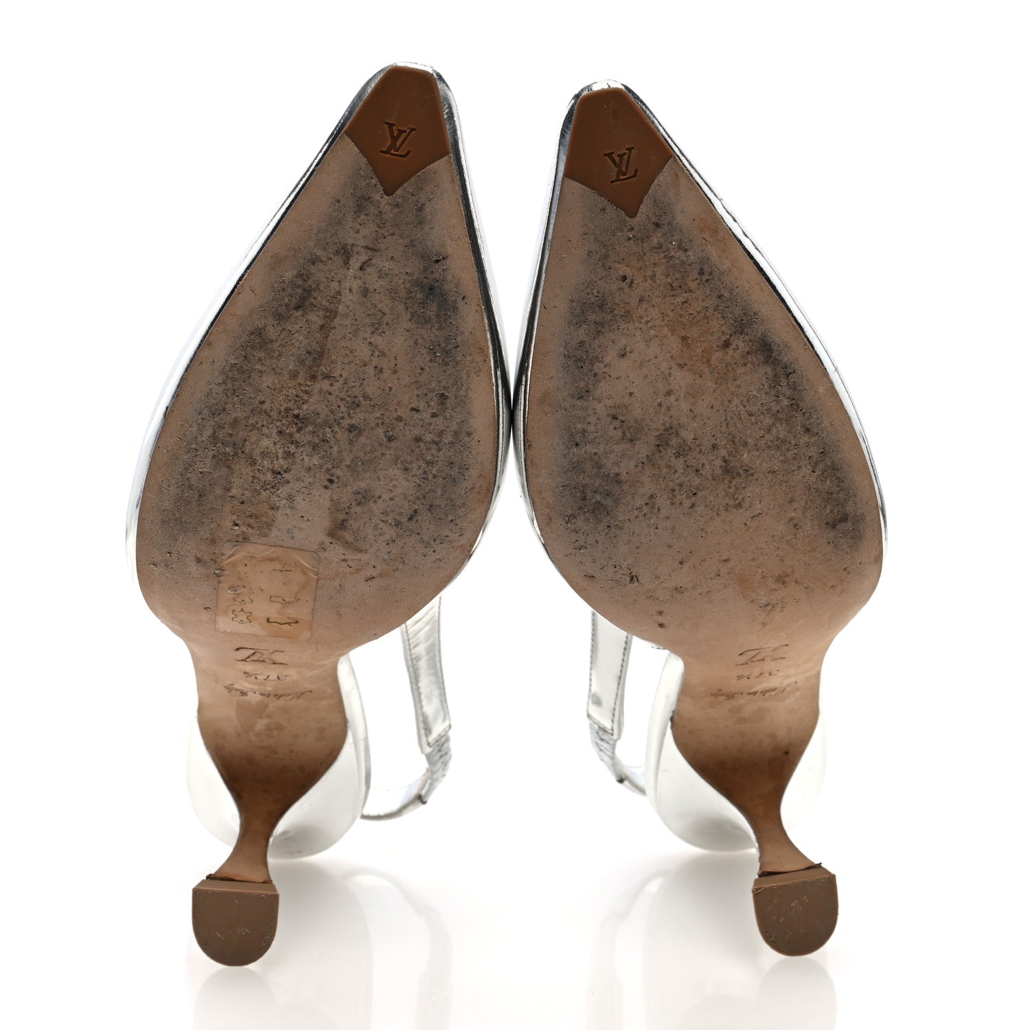Louis Vuitton Metallic Calfskin Sparkle Slingback Pumps 37.5 Silver 6 of 8