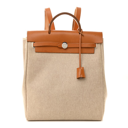 Hermes Toile Vache Calfskin Herbag 30 PM Backpack Natural 3 of 18