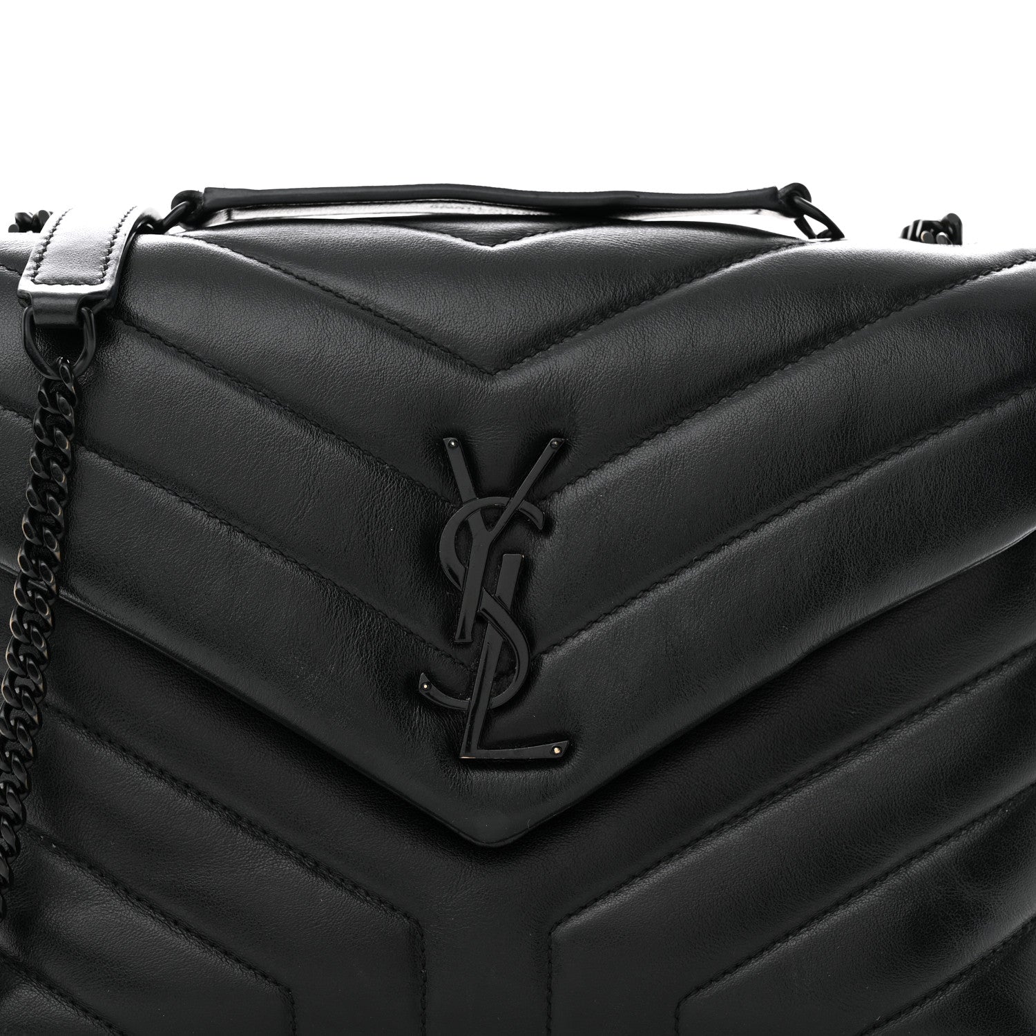 Saint Laurent Calfskin Y Quilted Monogram Monochrome Small Loulou Chain Satchel Black 8 of 10