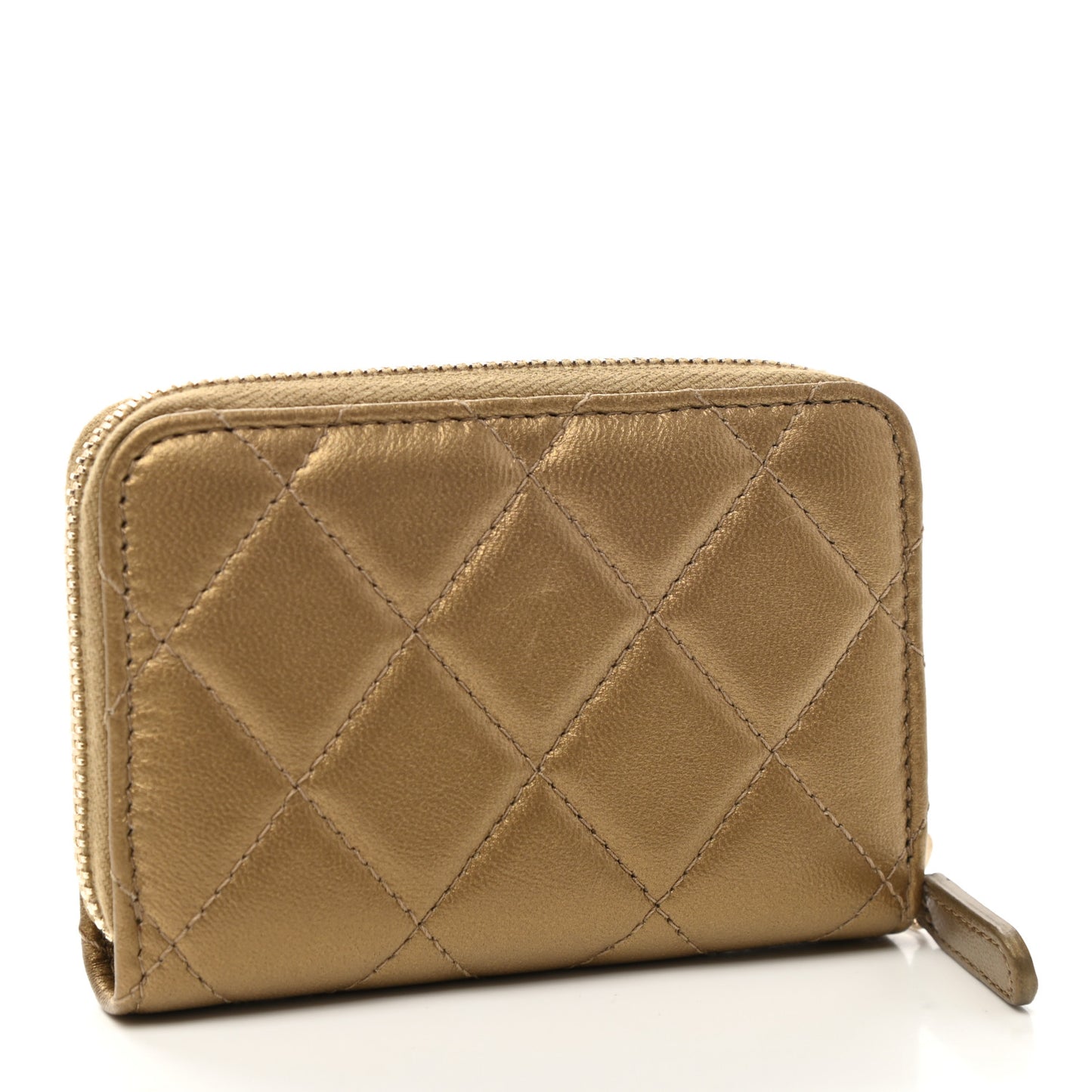 Metallic Lambskin Egyptian Amulet Zip Coin Purse Gold