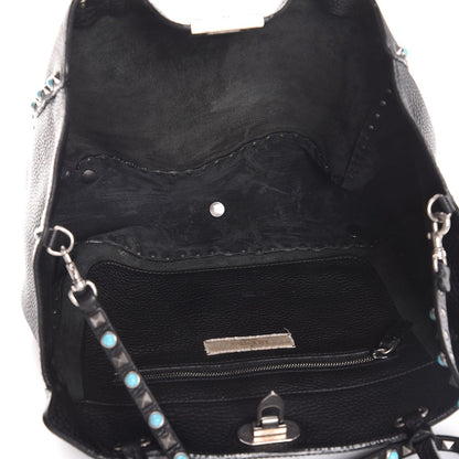 Valentino Garavani Grained Calfskin Turquoise Medium Rockstud Rolling Tote Black 5 of 13