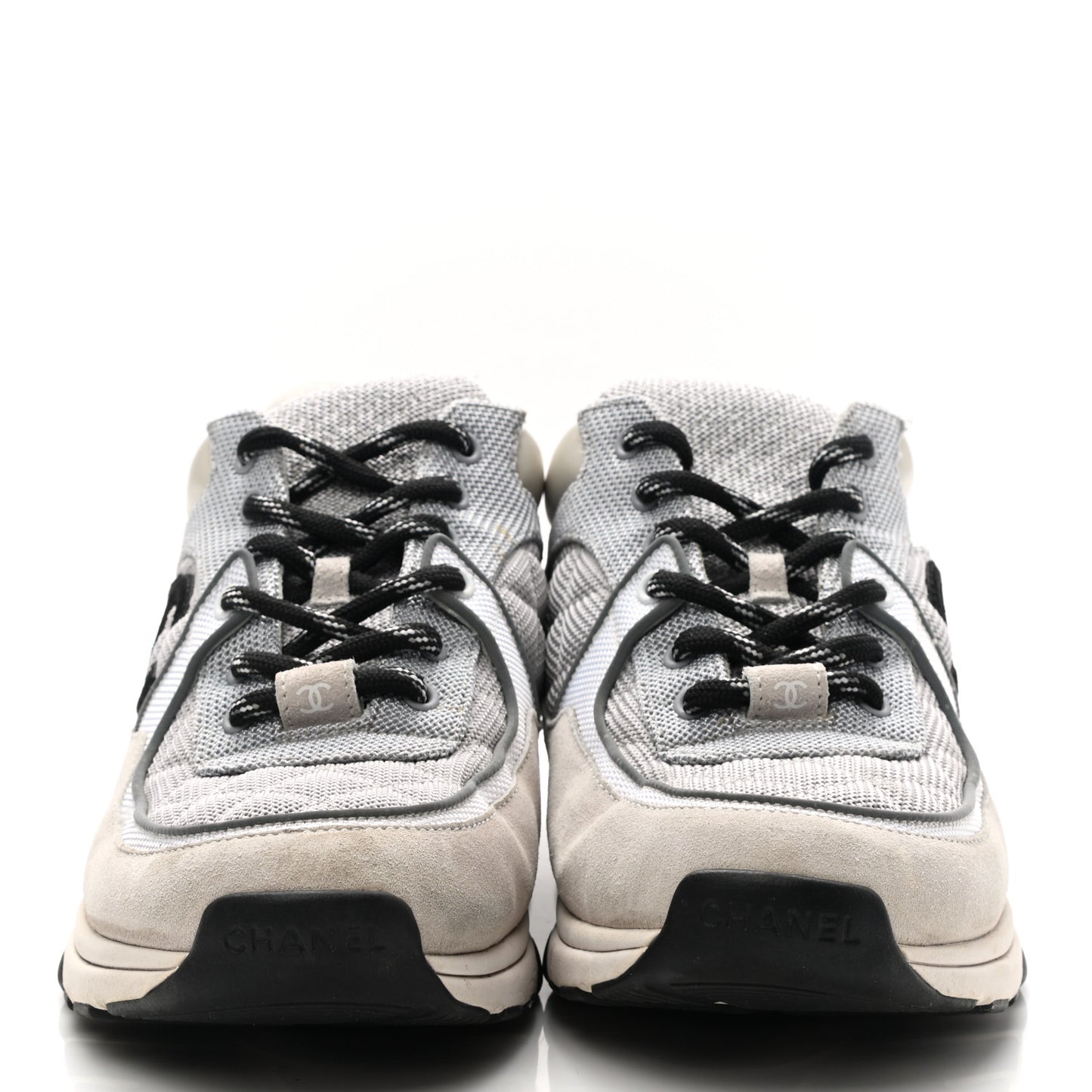 Nylon Calfskin Suede Womens CC Sneakers 39.5 Grey Beige
