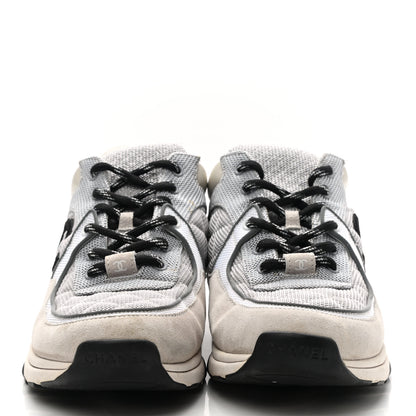 Chanel Nylon Calfskin Suede Womens CC Sneakers 39.5 Grey Beige 2 of 14