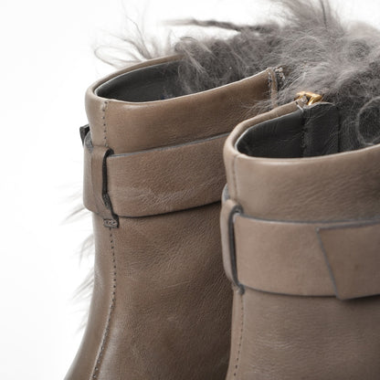 Gucci Alpaca Fur Lambskin Alyona Platform Ankle Boots 36.5 Grey 12 of 16