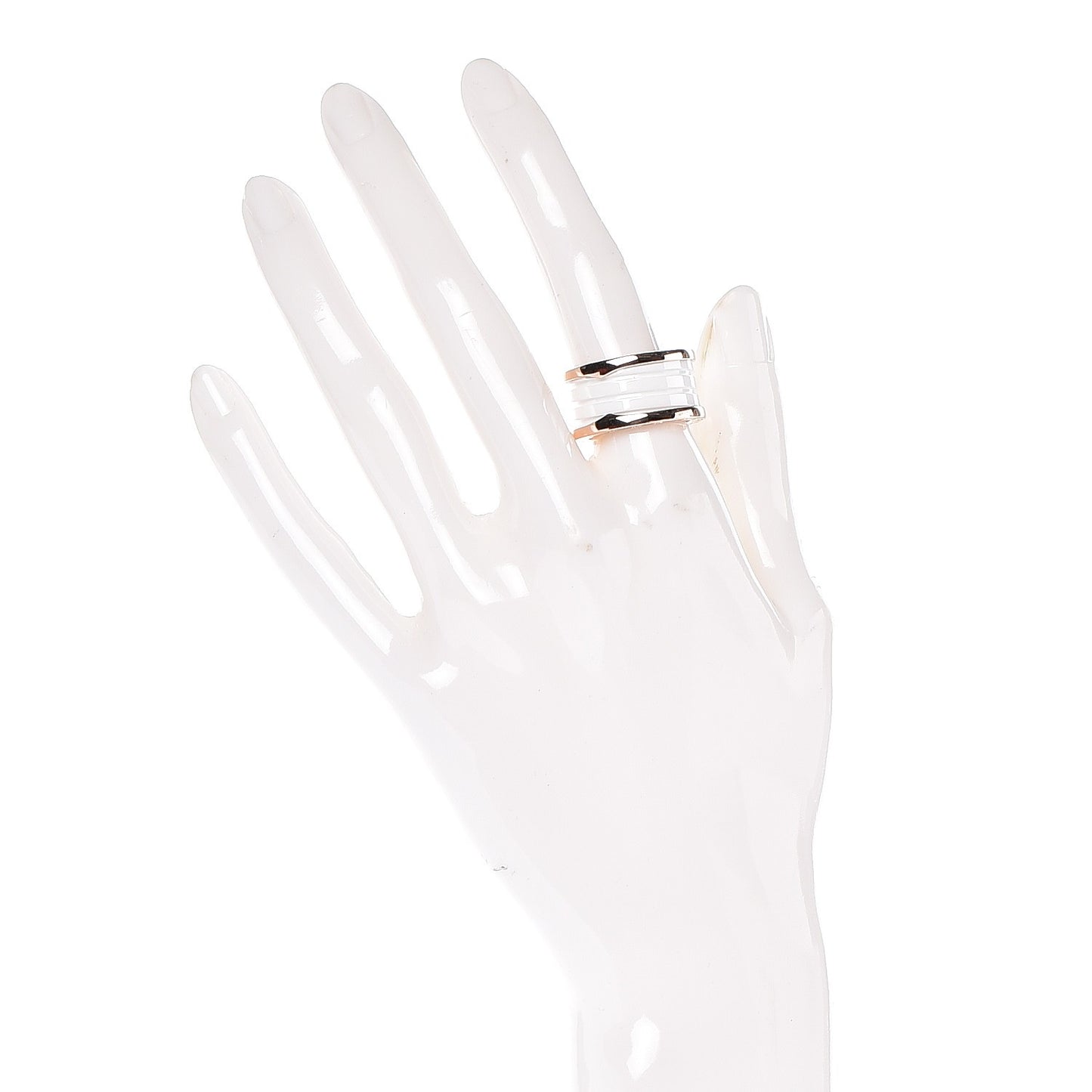 18K Rose Gold White Ceramic B.Zero1 Four-Band Ring 55 7.25