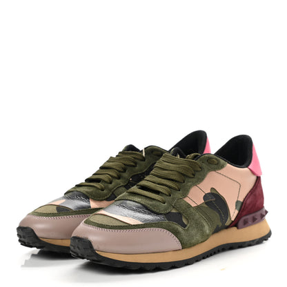 Valentino Garavani Nappa Suede Camouflage Womens Rockrunner Sneakers 37 Army Green Multicolor 3 of 13