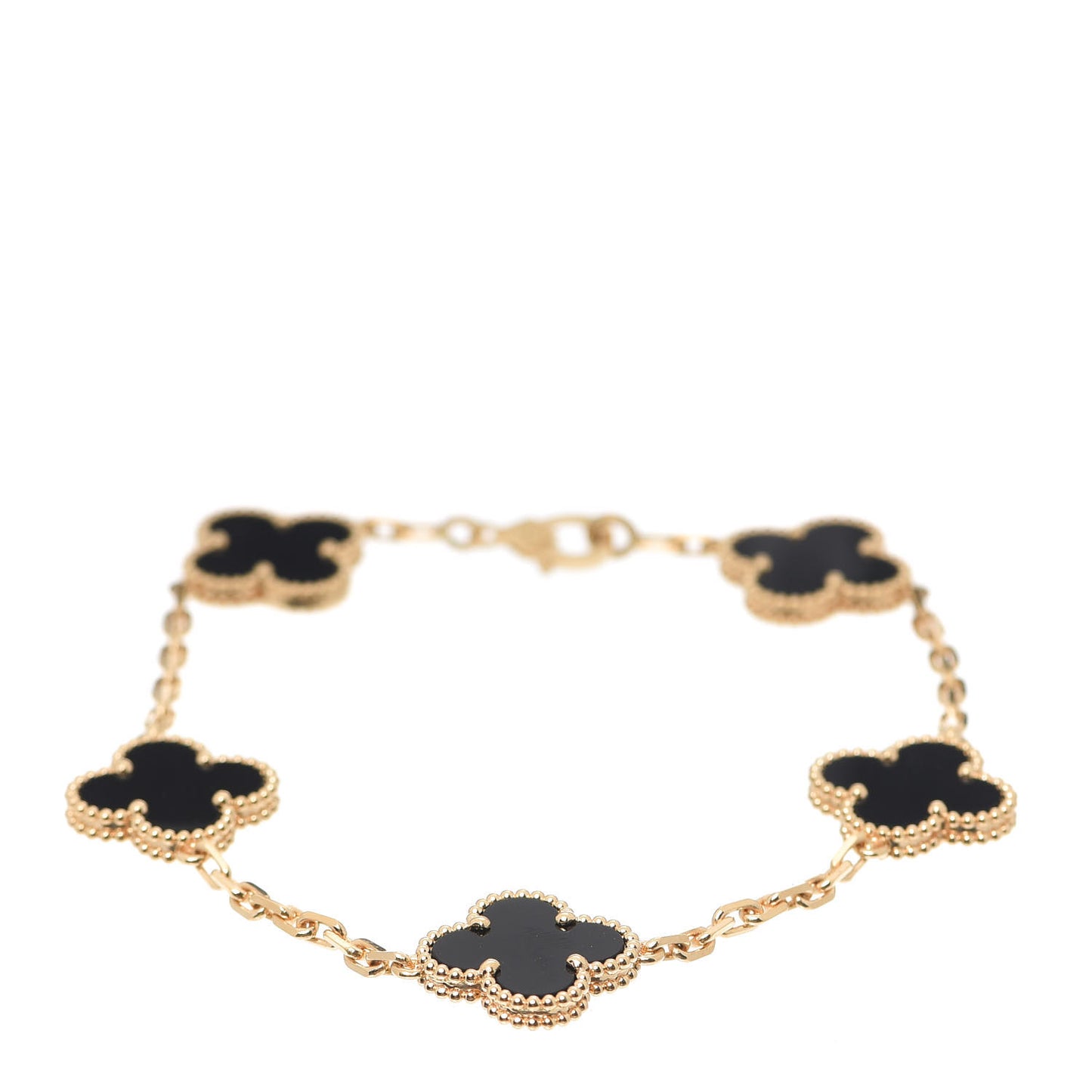 18K Yellow Gold Black Onyx 5 Motifs Vintage Alhambra Bracelet