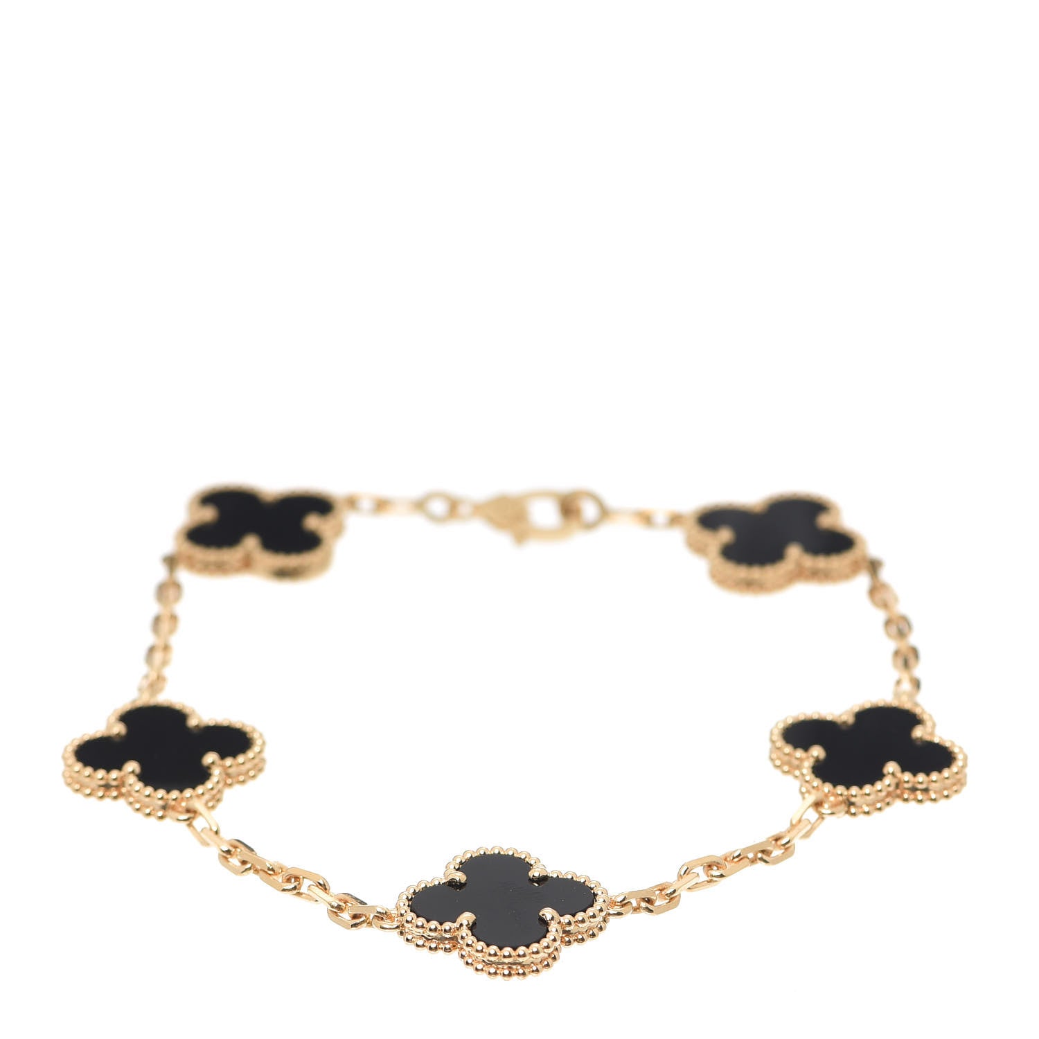 Van Cleef & Arpels 18K Yellow Gold Black Onyx 5 Motifs Vintage Alhambra Bracelet 1 of 7