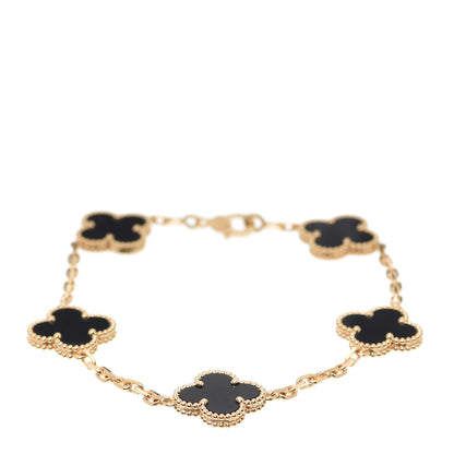Van Cleef & Arpels 18K Yellow Gold Black Onyx 5 Motifs Vintage Alhambra Bracelet 1 of 7