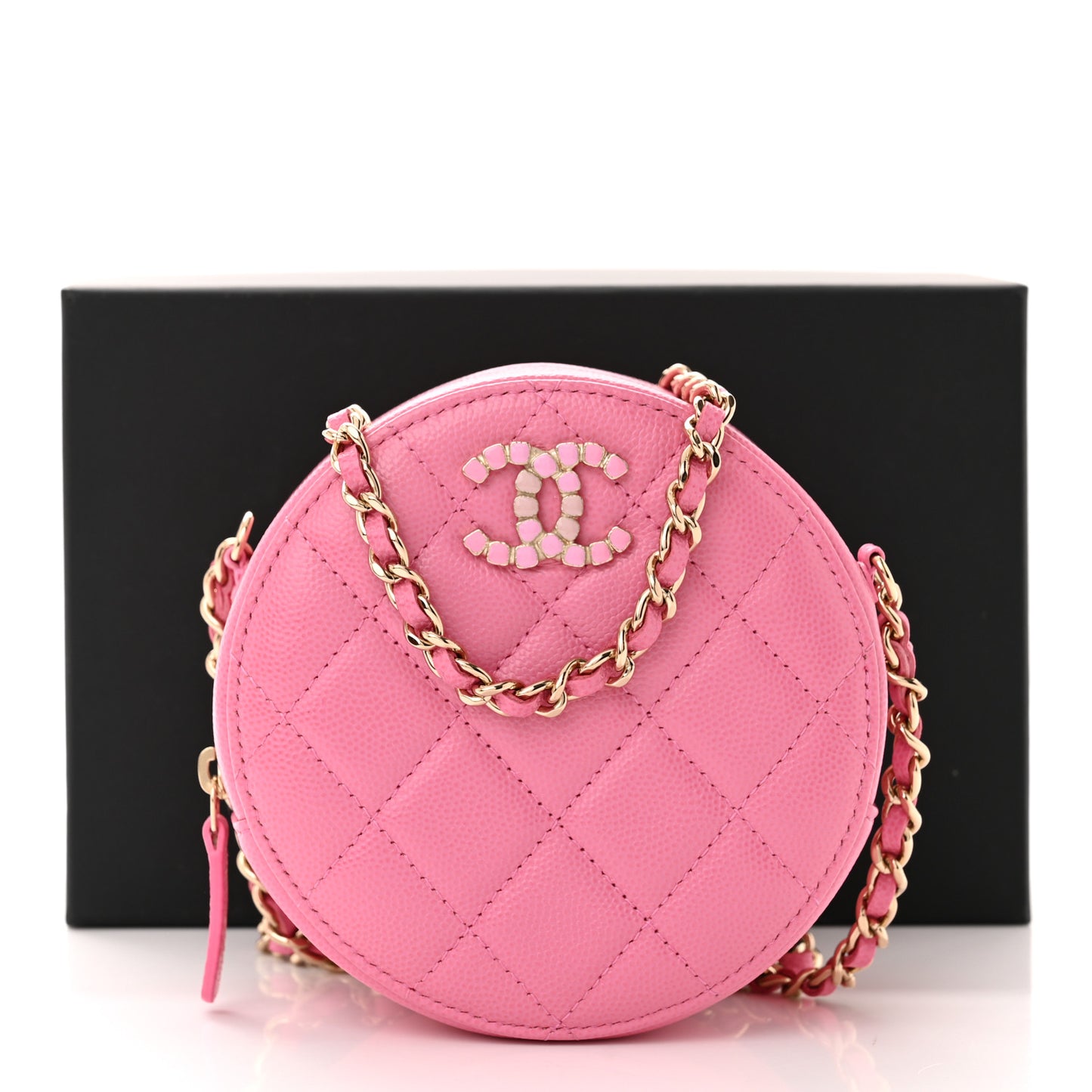 Caviar Quilted Gripoix CC Round Clutch With Chain Pink
