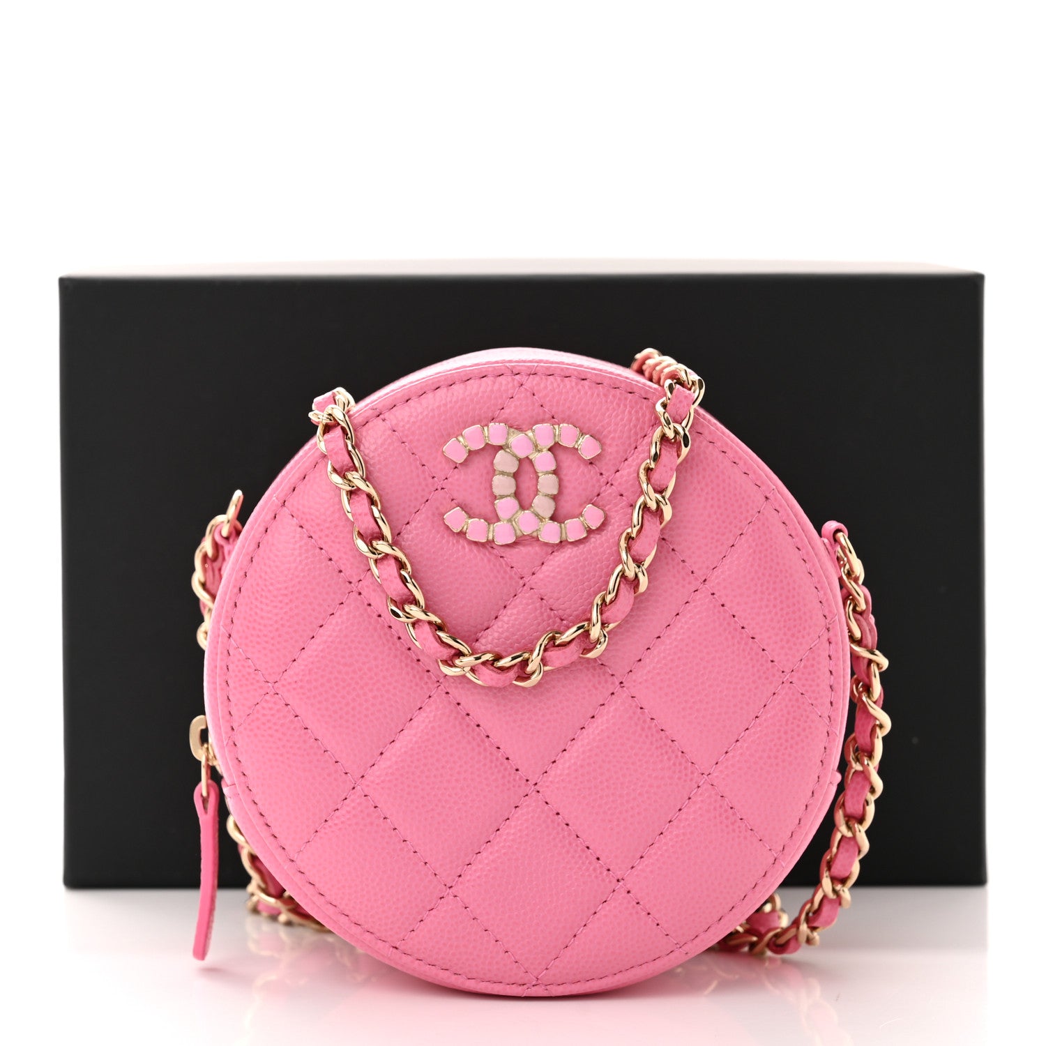 Chanel Caviar Quilted Gripoix CC Round Clutch With Chain Pink 11 of 11