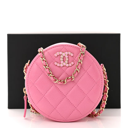 Chanel Caviar Quilted Gripoix CC Round Clutch With Chain Pink 11 of 11