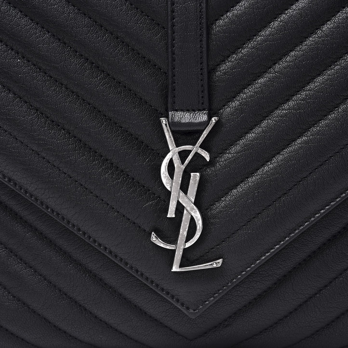 Sheepskin Matelasse Chevron Monogram Large College Satchel Black