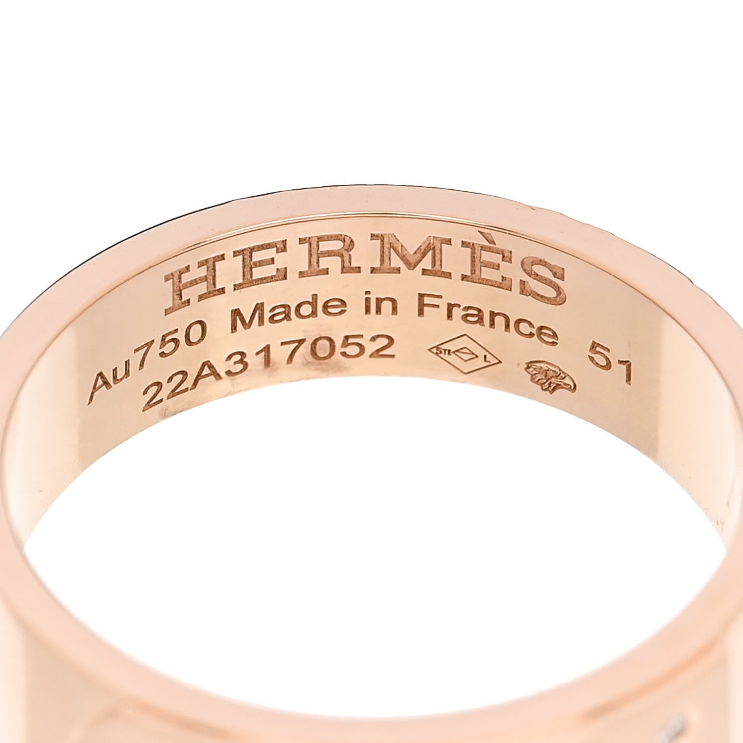 Hermes 18K Rose Gold Diamond PM Kelly Ring 51 5.75 4 of 5