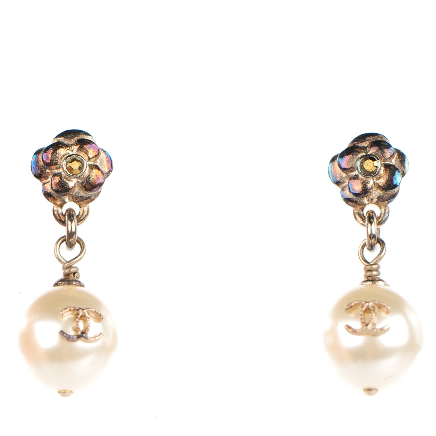 Pearl CC Camellia Dangle Earrings Gold