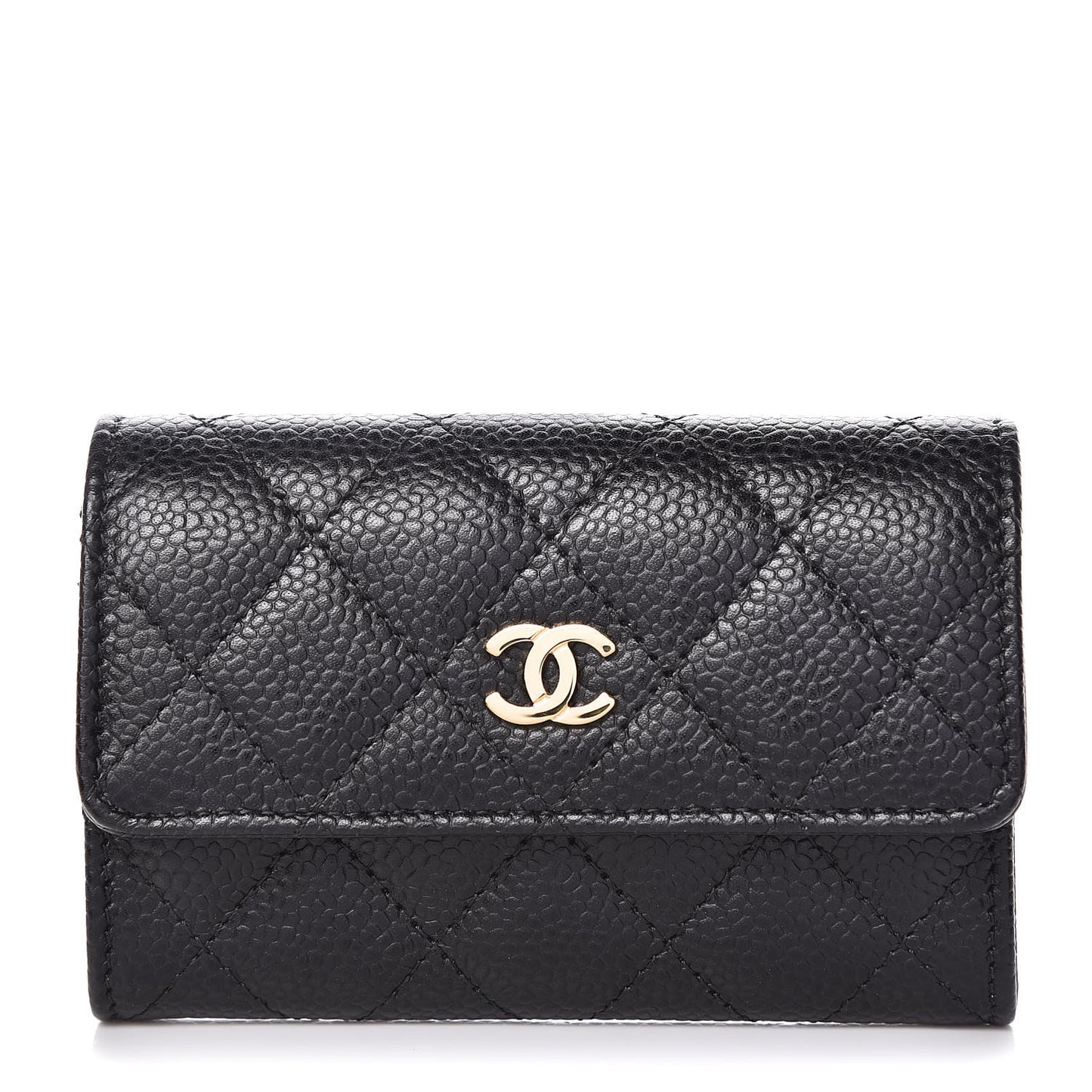 Caviar Quilted Flap Card Holder Black