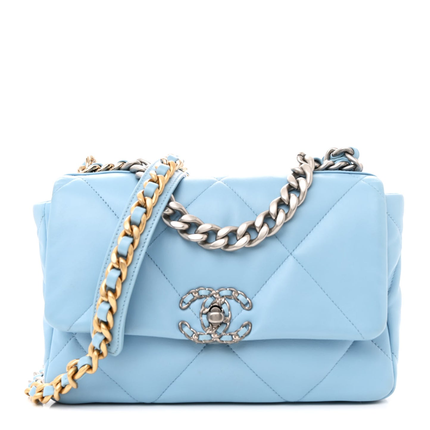Lambskin Quilted Medium Chanel 19 Flap Light Blue