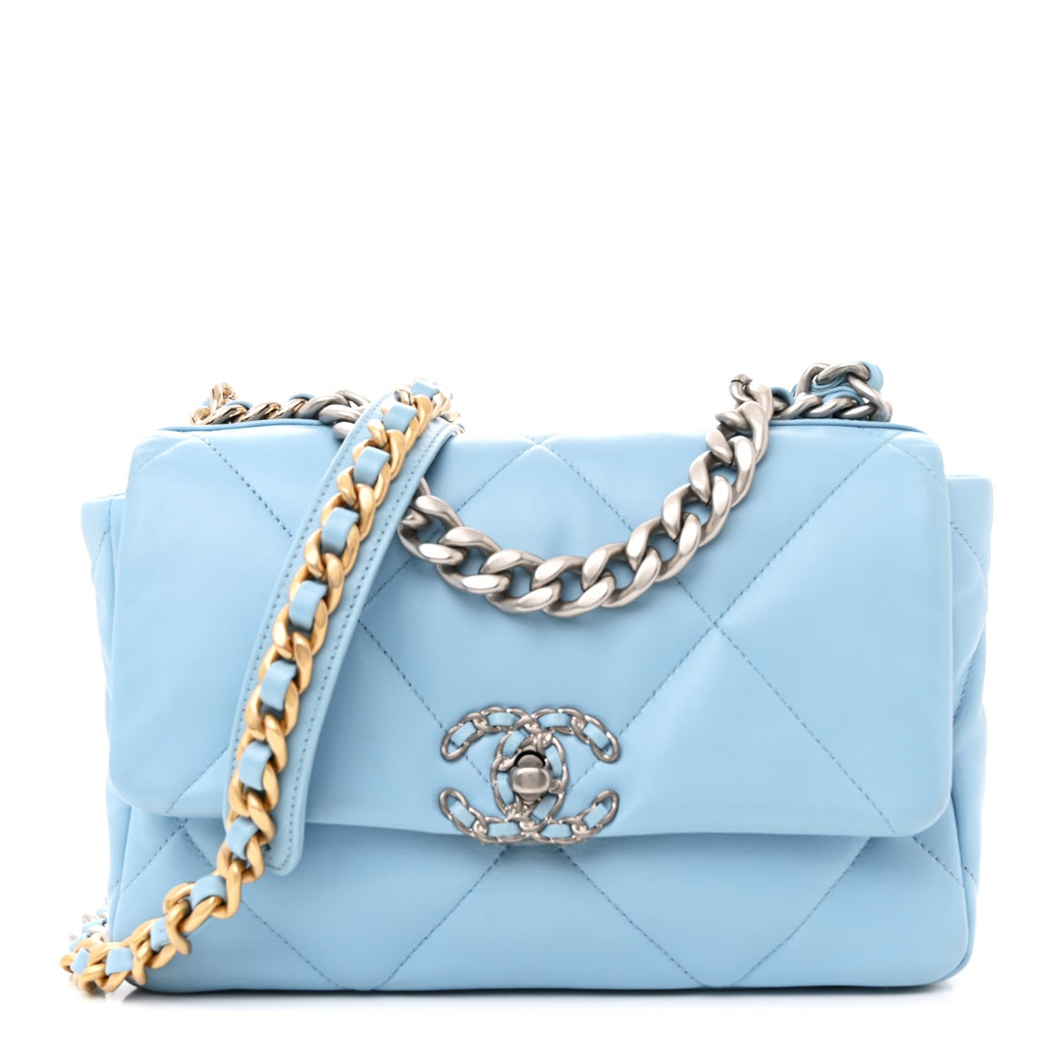 Chanel Lambskin Quilted Medium Chanel 19 Flap Light Blue 1 of 11