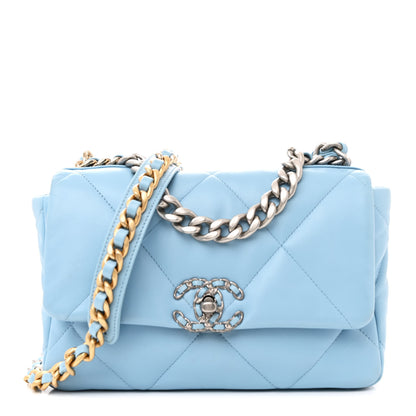 Chanel Lambskin Quilted Medium Chanel 19 Flap Light Blue 1 of 11