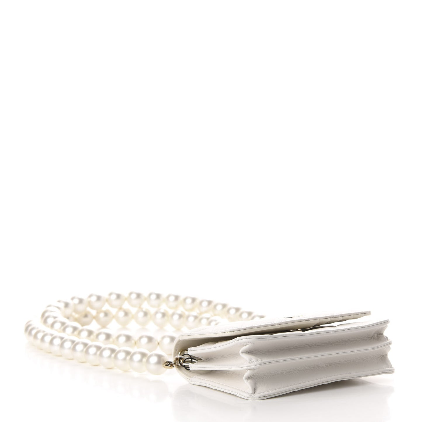Calfskin Quilted CC Pearl Mini Wallet On Chain Flap White