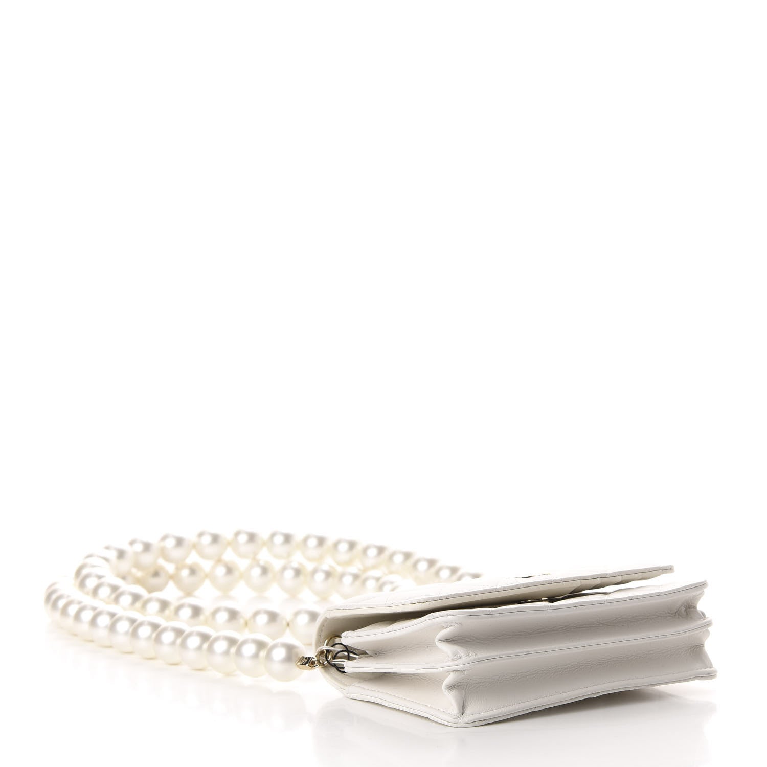 Chanel Calfskin Quilted CC Pearl Mini Wallet On Chain Flap White 4 of 11