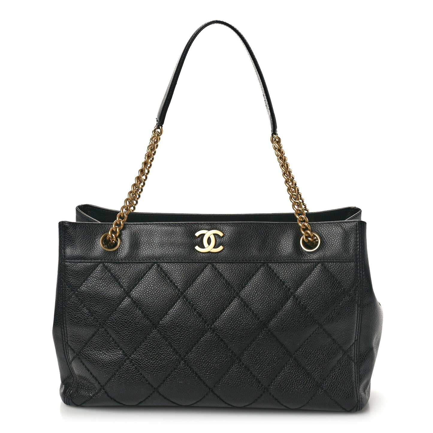 Caviar Quilted Shopping Tote Black