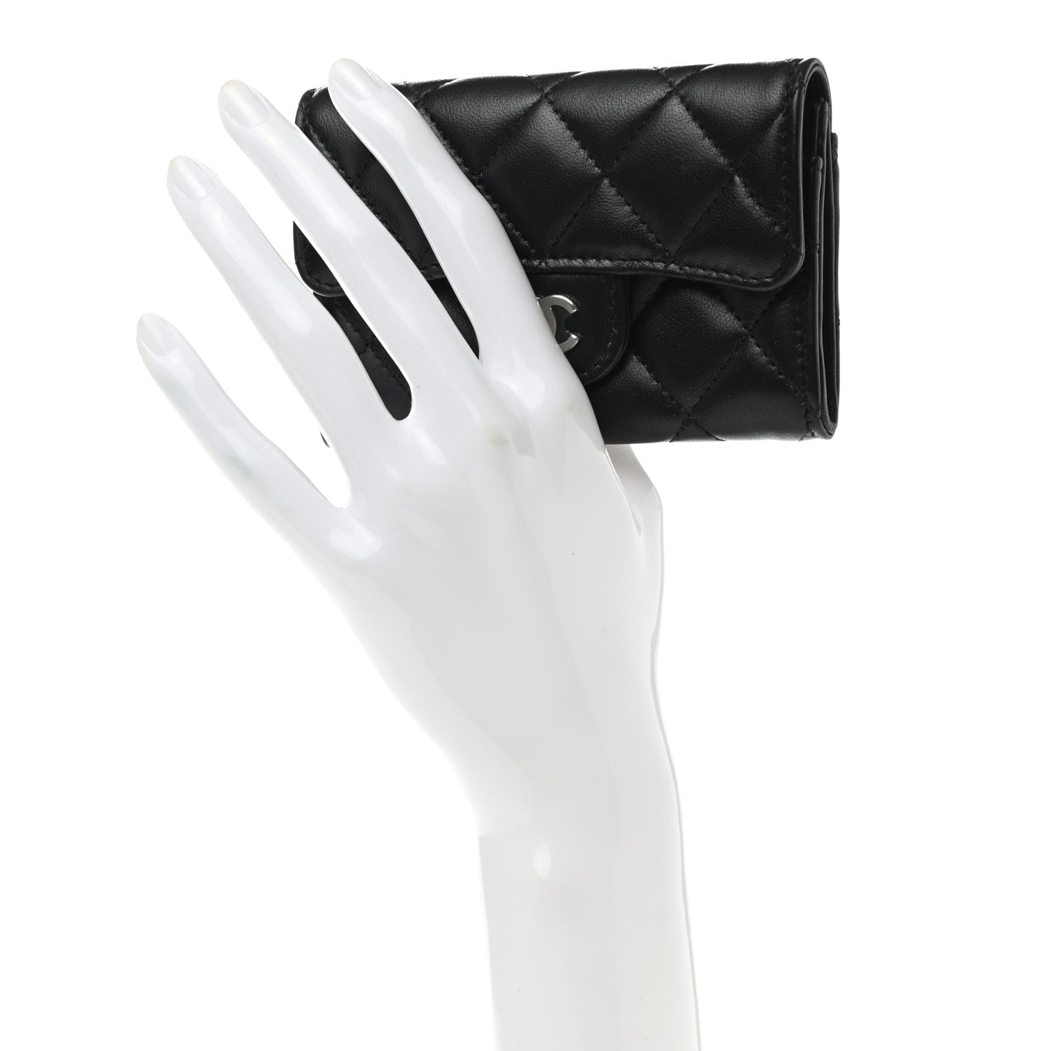 Chanel Lambskin Quilted Flap Card Holder Wallet Black 2 of 9