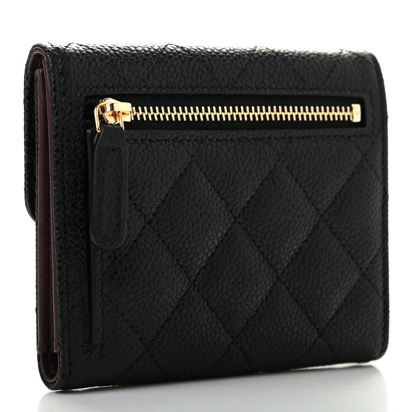 Caviar Quilted Compact Flap Wallet Black