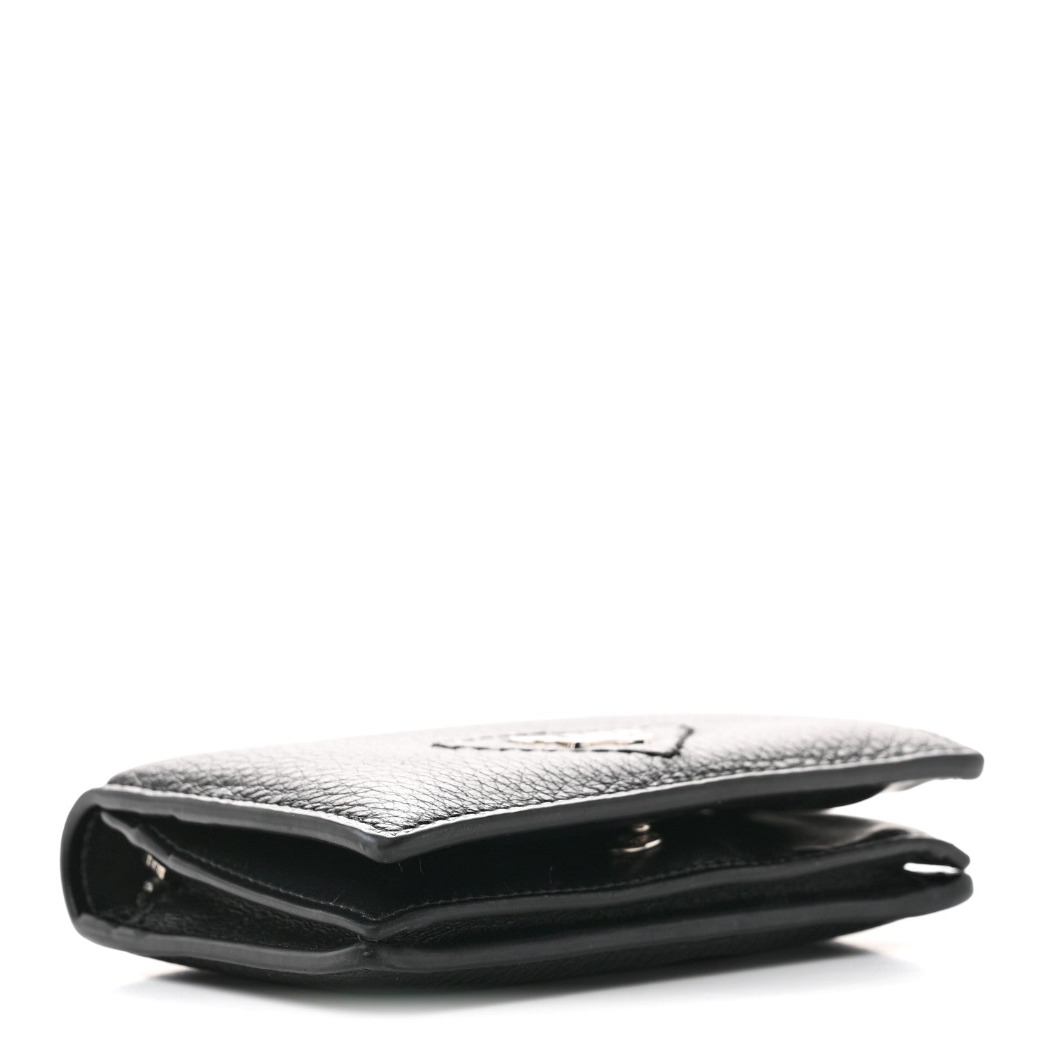 Prada Vitello Daino Triangle Bi-Fold Card Holder Wallet Black 4 of 7
