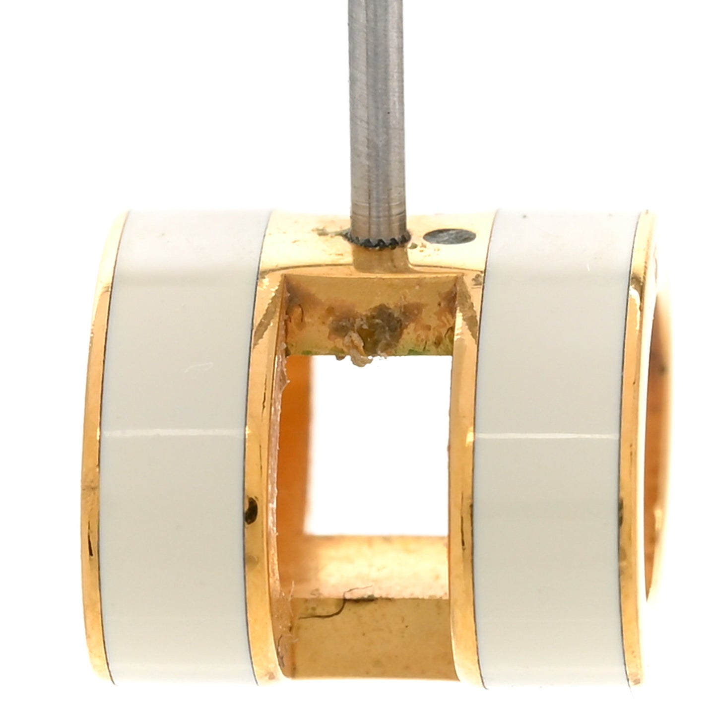 Gold Lacquered Mini Pop H Earrings White