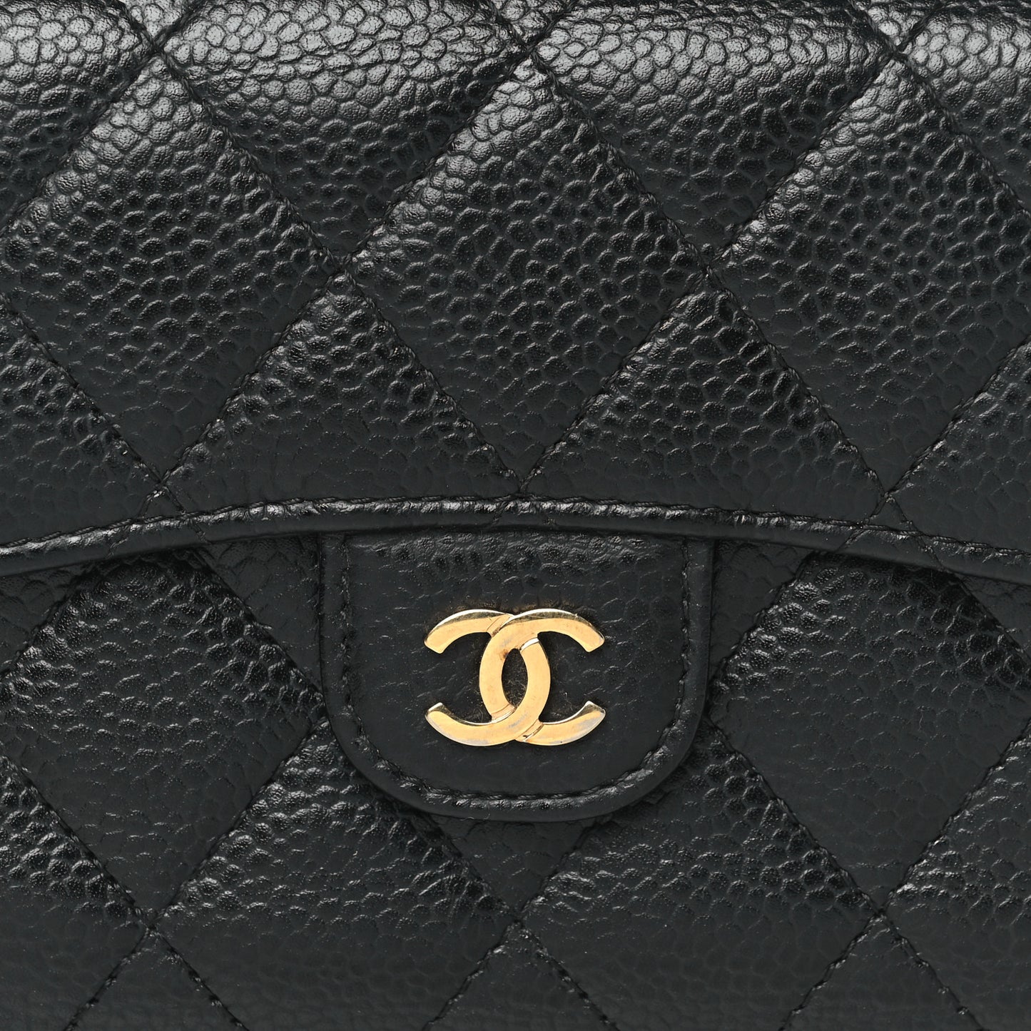 Caviar Quilted Compact Flap Wallet Black