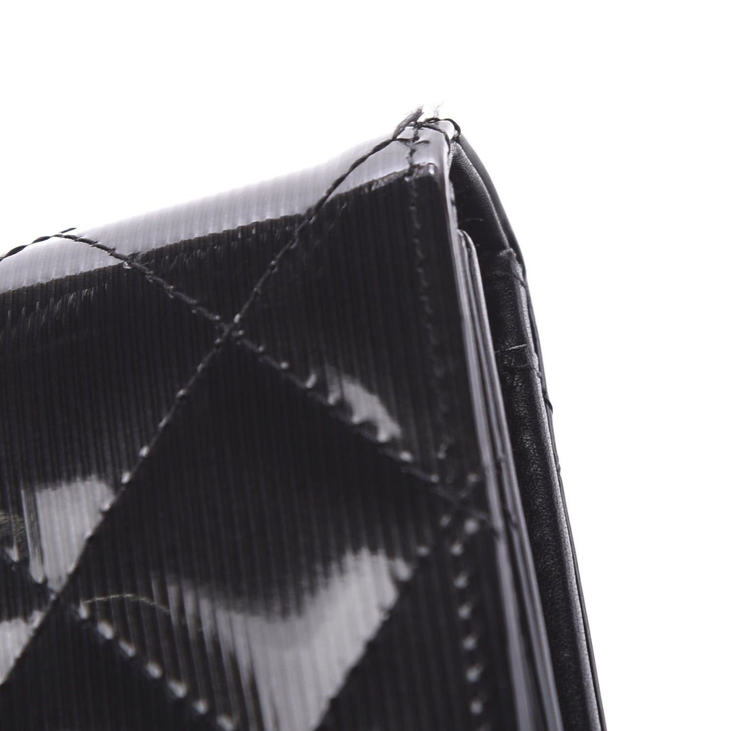 Patent Striped Quilted Large Flap Wallet Black