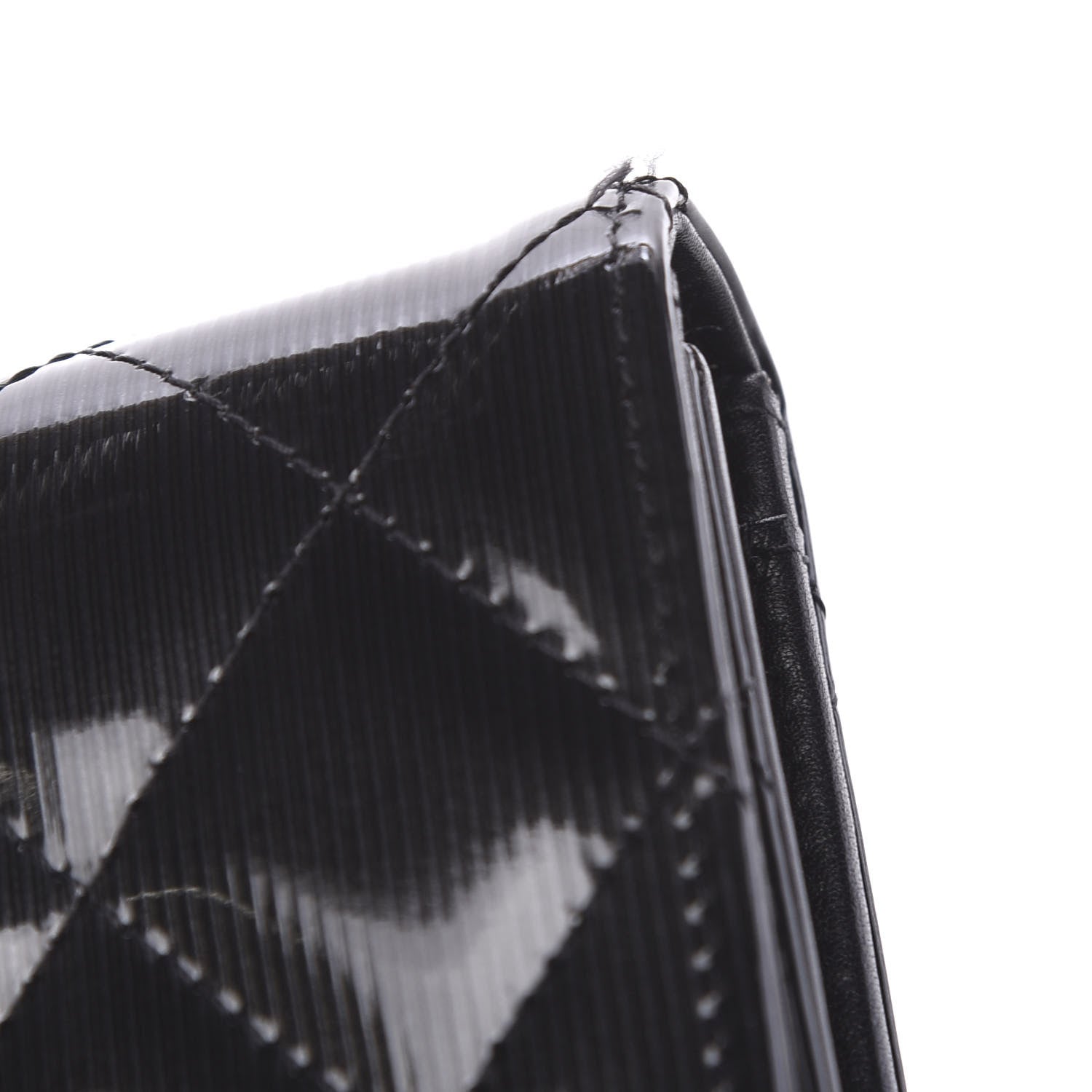 Chanel Patent Striped Quilted Large Flap Wallet Black 9 of 9