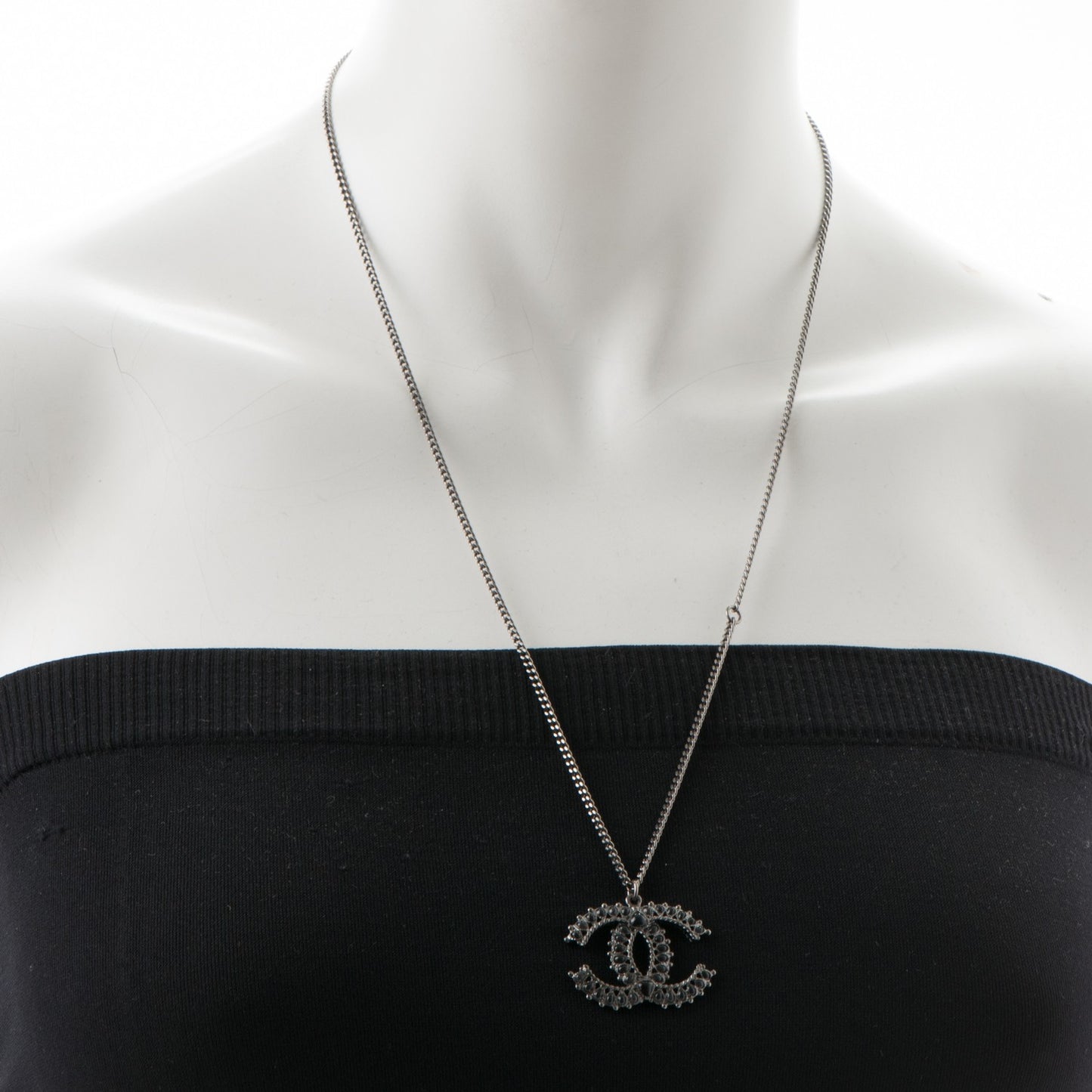 Gripoix Poured Glass CC Necklace Silver Black