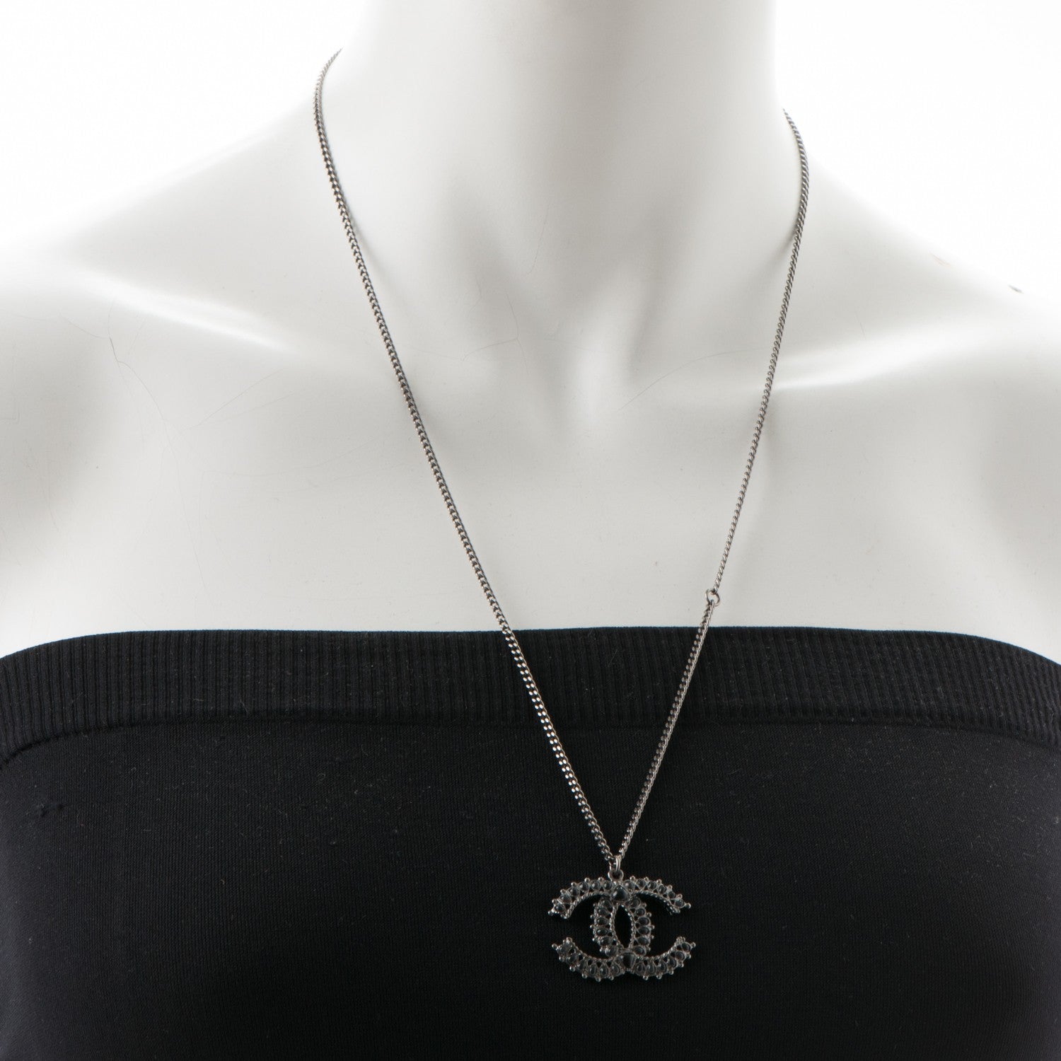 Chanel Gripoix Poured Glass CC Necklace Silver Black 2 of 4